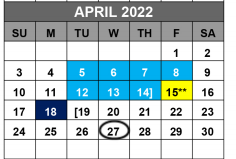 District School Academic Calendar for Cedar Creek Intermediate School for April 2022