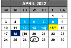 District School Academic Calendar for Cedar Creek Elementary for April 2022