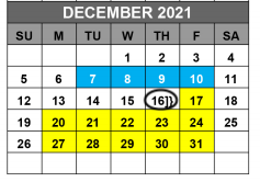 District School Academic Calendar for Cedar Creek Elementary for December 2021