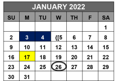 District School Academic Calendar for Bastrop County Juvenile Boot Camp for January 2022