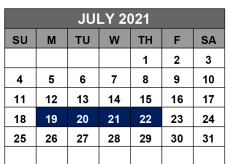 District School Academic Calendar for Bastrop County Juvenile Boot Camp for July 2021