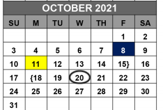 District School Academic Calendar for Mina Elementary for October 2021