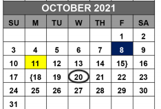 District School Academic Calendar for Bluebonnet Elementary School for October 2021