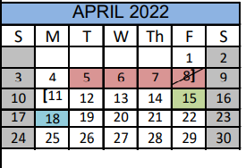 District School Academic Calendar for Cherry El for April 2022
