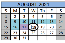 District School Academic Calendar for Bay City J H for August 2021