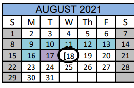 District School Academic Calendar for Mcallister Middle School for August 2021
