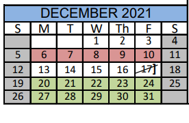District School Academic Calendar for Matagorda Co J J A E P for December 2021