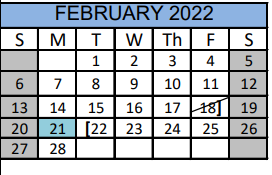 District School Academic Calendar for Matagorda Co J J A E P for February 2022