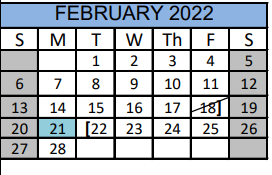 District School Academic Calendar for Mcallister Middle School for February 2022