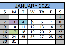 District School Academic Calendar for Matagorda Co J J A E P for January 2022