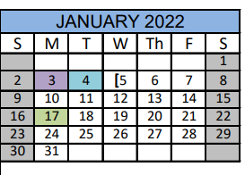 District School Academic Calendar for Mcallister Middle School for January 2022