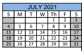 District School Academic Calendar for Mcallister Middle School for July 2021