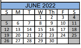 District School Academic Calendar for Matagorda Co J J A E P for June 2022