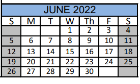District School Academic Calendar for Mcallister Middle School for June 2022