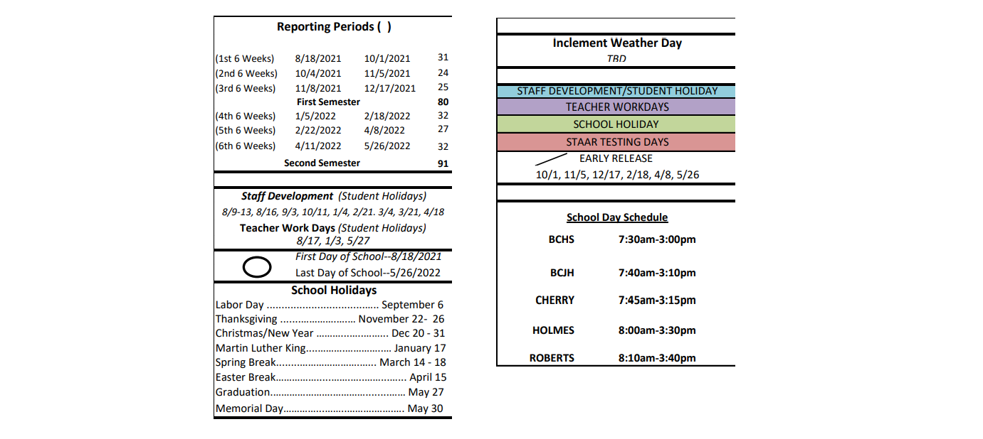 District School Academic Calendar Key for Matagorda Co J J A E P