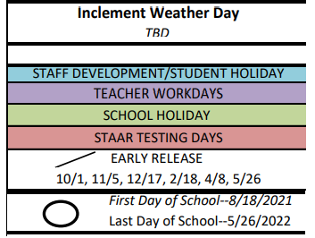 District School Academic Calendar Legend for Matagorda Co J J A E P