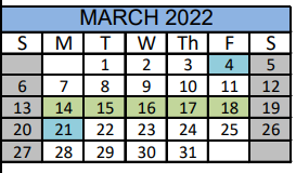 District School Academic Calendar for Matagorda Co J J A E P for March 2022