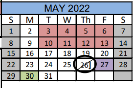 District School Academic Calendar for Matagorda Co J J A E P for May 2022