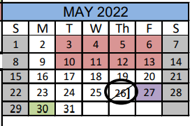 District School Academic Calendar for Mcallister Middle School for May 2022