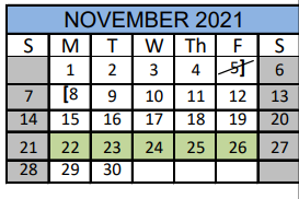 District School Academic Calendar for Mcallister Middle School for November 2021