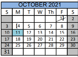 District School Academic Calendar for Cherry El for October 2021