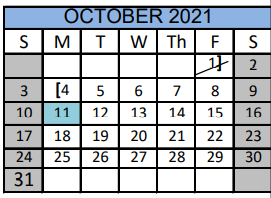 District School Academic Calendar for Mcallister Middle School for October 2021