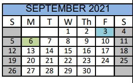 District School Academic Calendar for Cherry El for September 2021