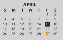 District School Academic Calendar for O C Taylor Ctr for April 2022