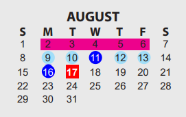 District School Academic Calendar for Marshall Middle School for August 2021