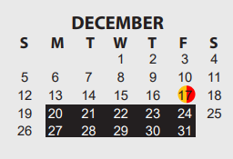 District School Academic Calendar for West Brook Sr High School for December 2021