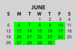 District School Academic Calendar for O C Taylor Ctr for June 2022