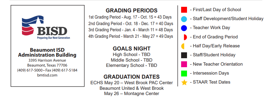 District School Academic Calendar Key for O C Taylor Ctr