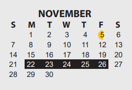 District School Academic Calendar for M L King Middle for November 2021