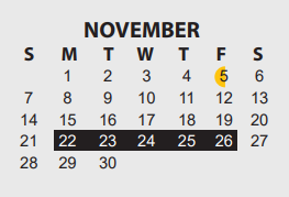 District School Academic Calendar for M J Frank Planetarium for November 2021