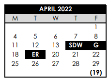 District School Academic Calendar for School Of Science & Technology for April 2022