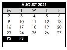 District School Academic Calendar for Community School for August 2021