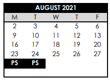 District School Academic Calendar for Jacob Wismer Elementary School for August 2021