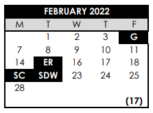 District School Academic Calendar for School Of Science & Technology for February 2022