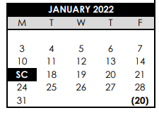 District School Academic Calendar for Cedar Park Middle School for January 2022