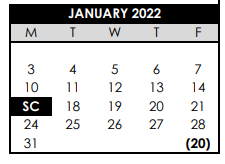 District School Academic Calendar for School Of Science & Technology for January 2022