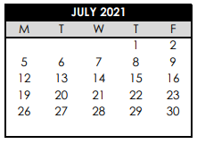 District School Academic Calendar for Sexton Mountain Elementary School for July 2021