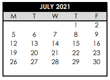 District School Academic Calendar for School Of Science & Technology for July 2021
