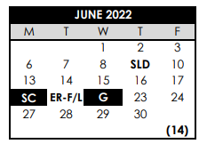 District School Academic Calendar for Cedar Mill Elementary School for June 2022
