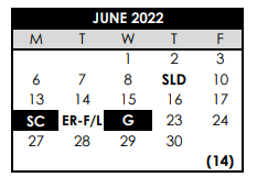 District School Academic Calendar for School Of Science & Technology for June 2022