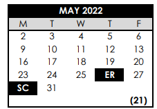 District School Academic Calendar for Elmonica Elementary School for May 2022