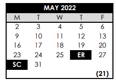 District School Academic Calendar for Oak Hills Elementary School for May 2022