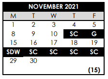 District School Academic Calendar for International School Of Beaverton--high for November 2021