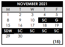 District School Academic Calendar for School Of Science & Technology for November 2021