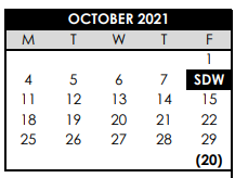 District School Academic Calendar for Meadow Park Middle School for October 2021