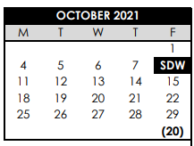 District School Academic Calendar for School Of Science & Technology for October 2021